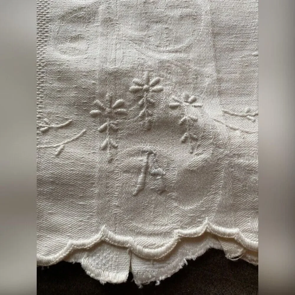 Vintage Table Runner White Embroidered Monogram A Floral Grandmacore 29 X 18”